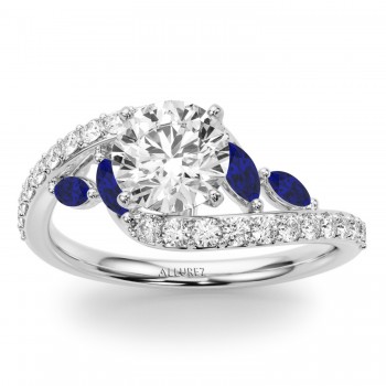 Swirl Design Lab Grown Diamond & Marquise Sapphire Bridal Ring Set in Palladium (0.96ct)
